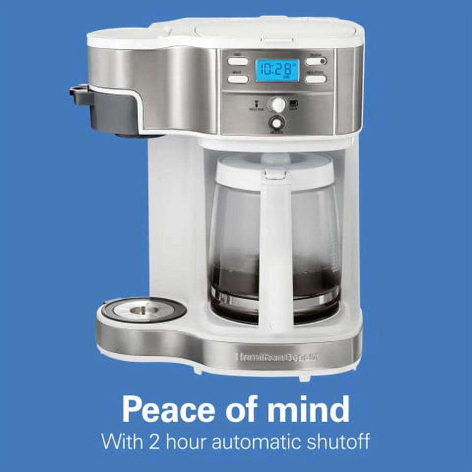 2-Way Programmable Coffee Maker, Single-Serve and 12 Cup Glass Carafe, White V205