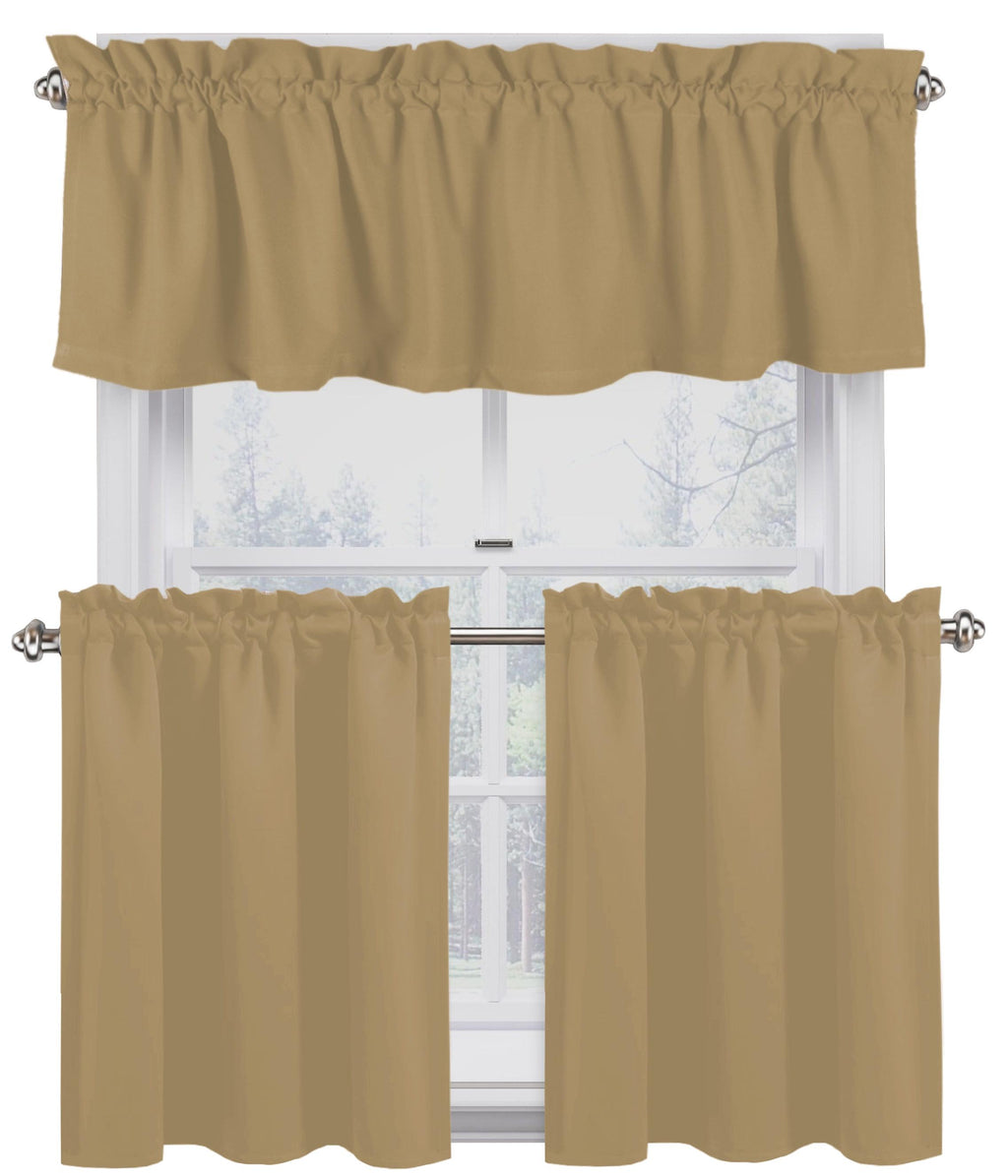 Beige 100% Cotton Kitchen Window Curtain Tiers Valance Set 3 Piece J242249