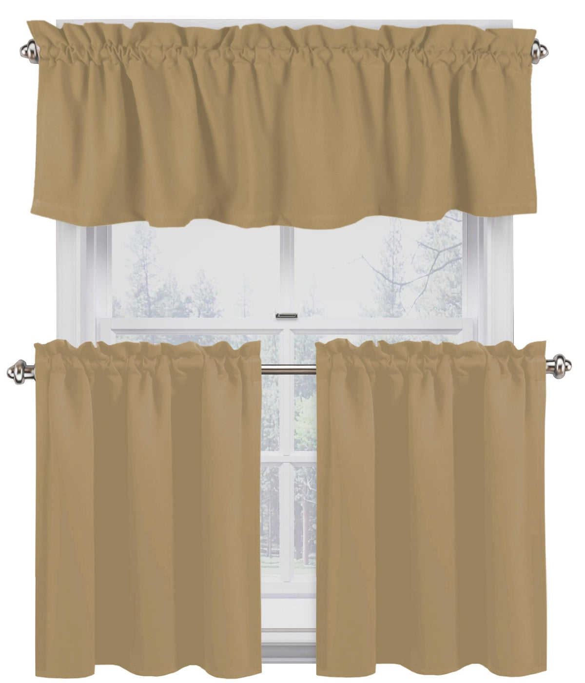 Beige 100% Cotton Kitchen Window Curtain Tiers Valance Set 3 Piece J242249