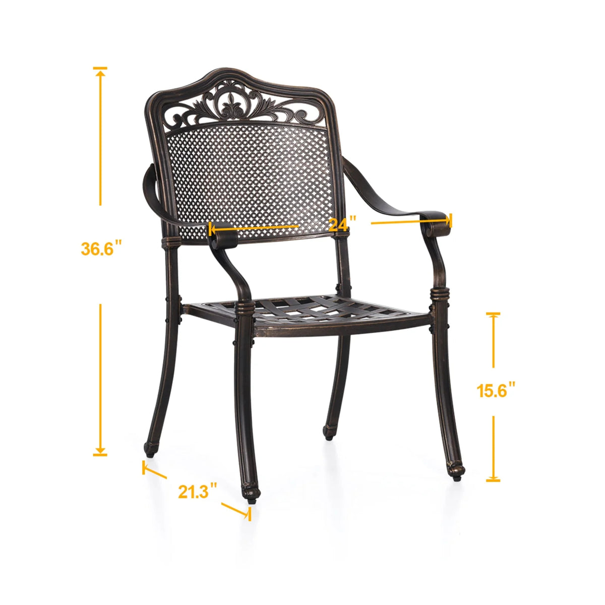 Set of 2 Cast Aluminum Outdoor Dining Chairs, Antique Bronze I17298