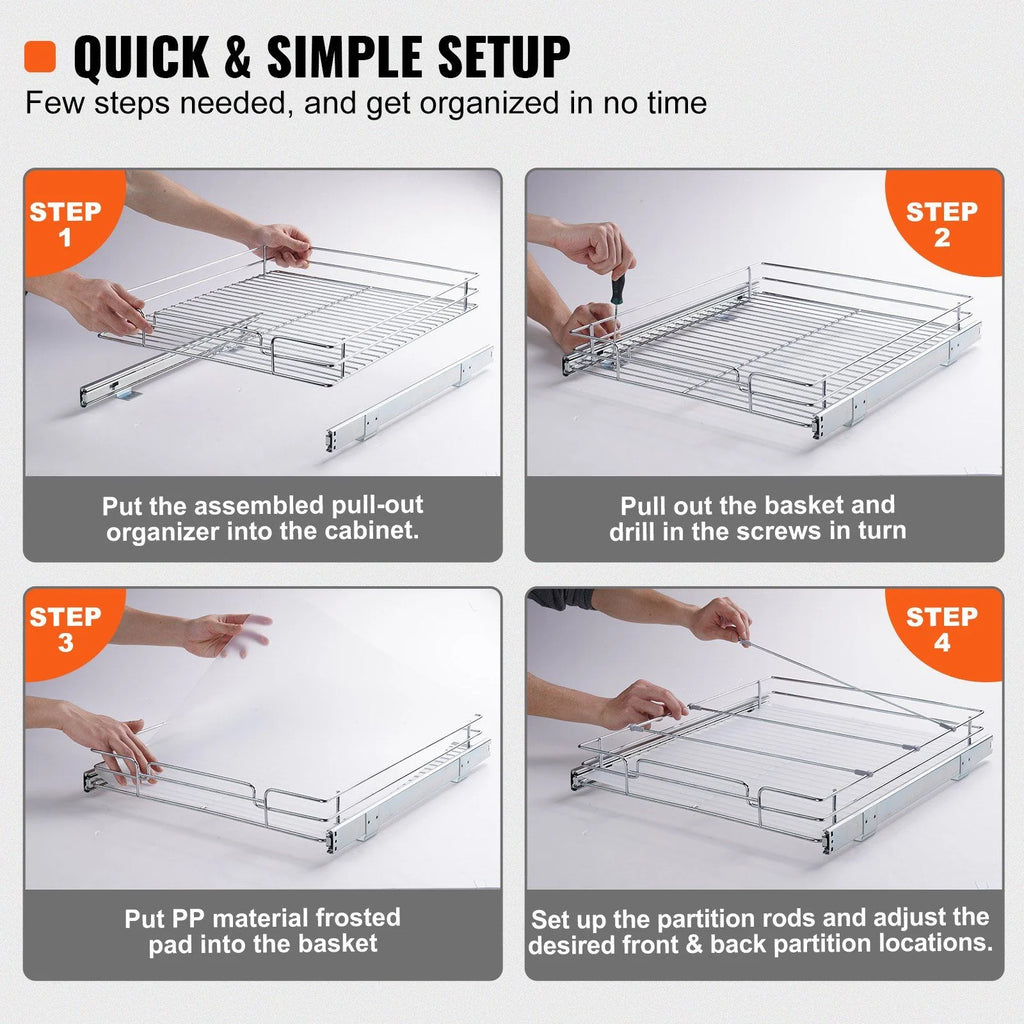 Chrome Steel Pull Out Cabinet Organizer with Sliding Shelves M869