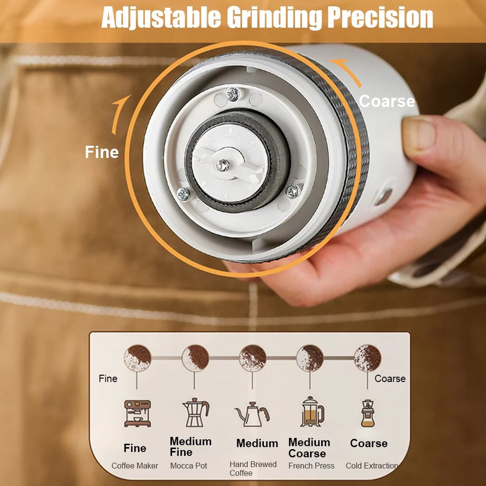 Portable Electric Burr Coffee Grinder 13W 200ml USB Rechargeable Adjustable Cordless I125