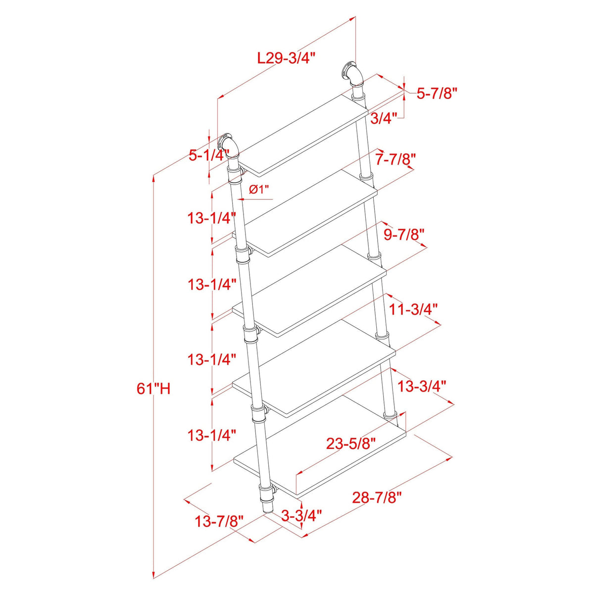 5-Tier Leaning Ladder Shelf Natural Tone N39748