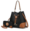 Black Vegan Leather Bucket Bag & Wristlet Wallet 2-Piece Set T5144