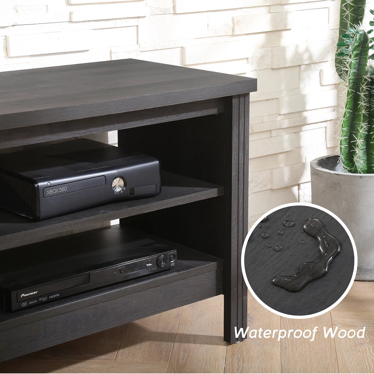 Black Wood TV Stand with 6 Open Shelves B15498
