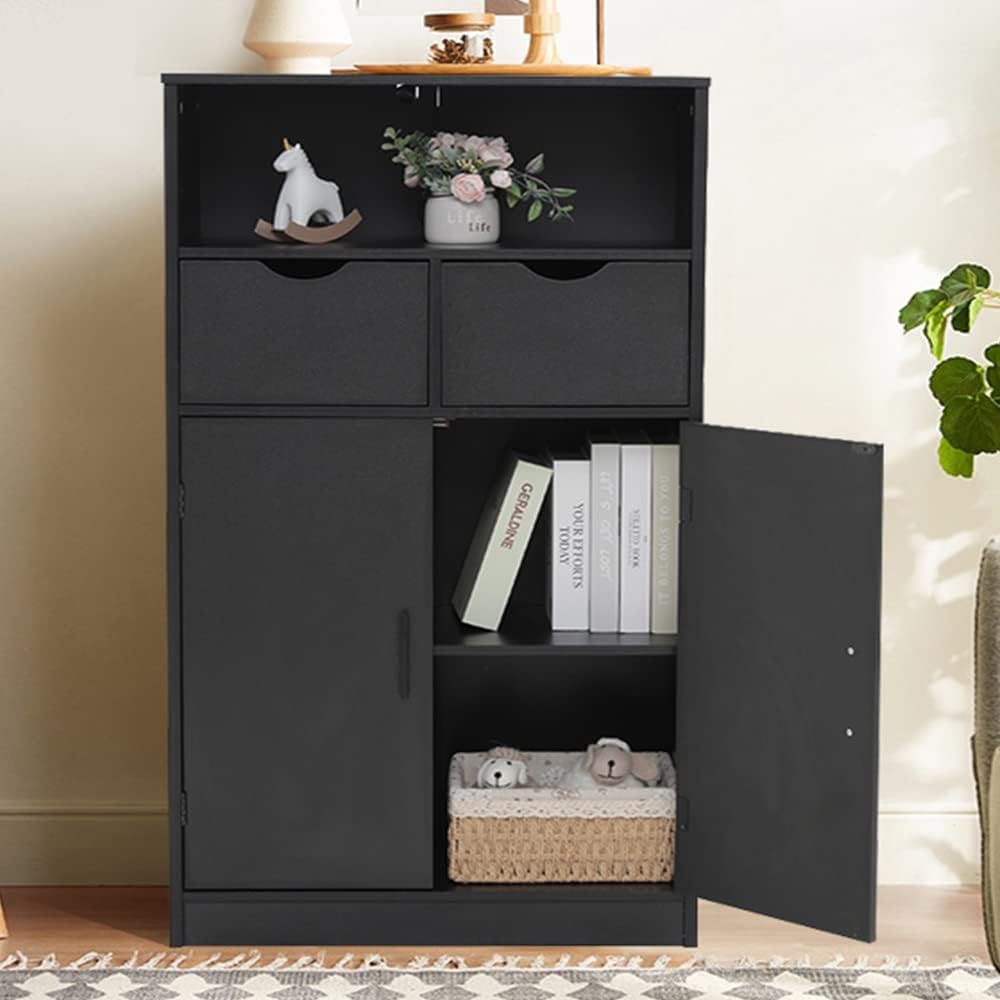 Black Storage Cabinet with 2 Drawers and 2 Shelves Q703