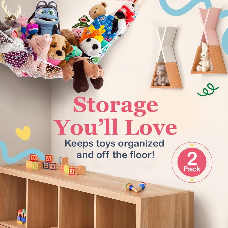 2 Pack Hanging Stuffed Animal Storage Hammock with Anchors & Hooks R826275