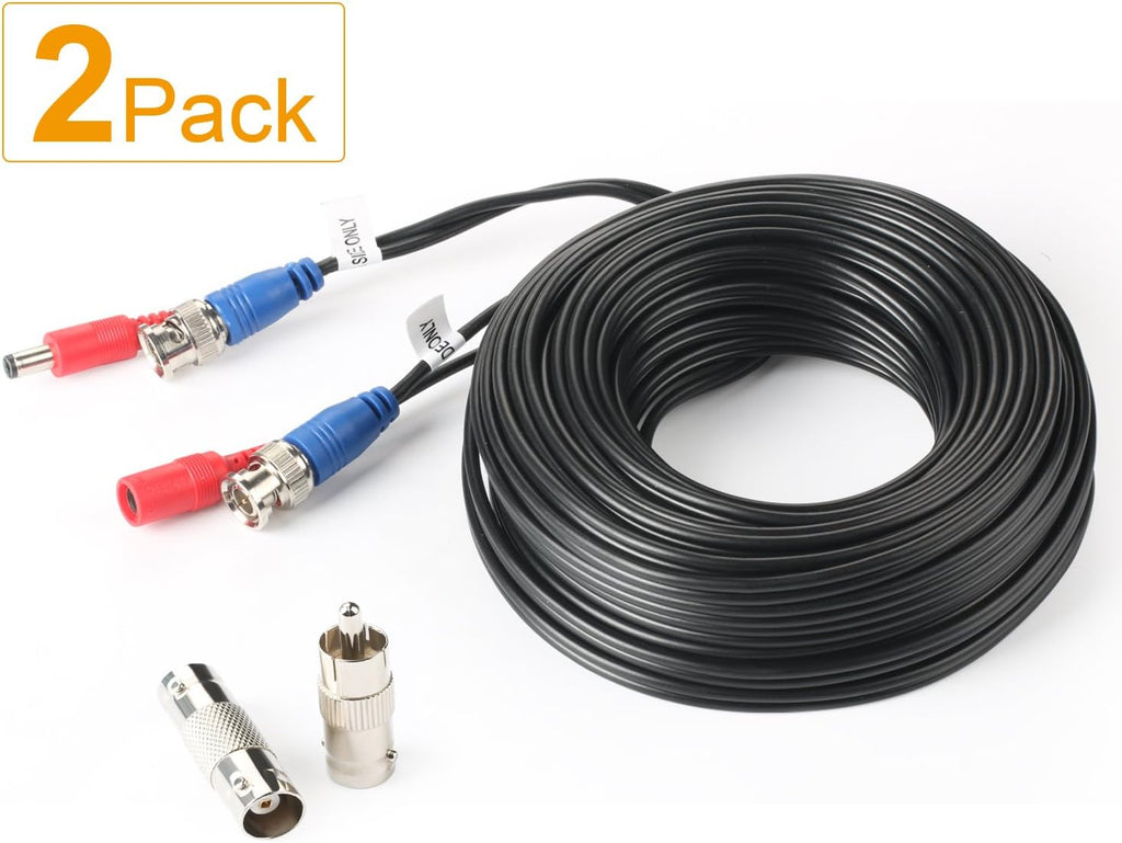 2Pack 50Feet BNC Video Power Cable for CCTV Security System with Connectors R555471