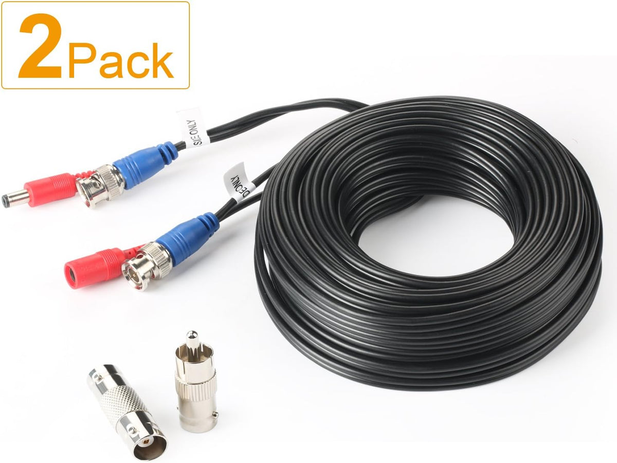 2Pack 50Feet BNC Video Power Cable for CCTV Security System with Connectors R555471