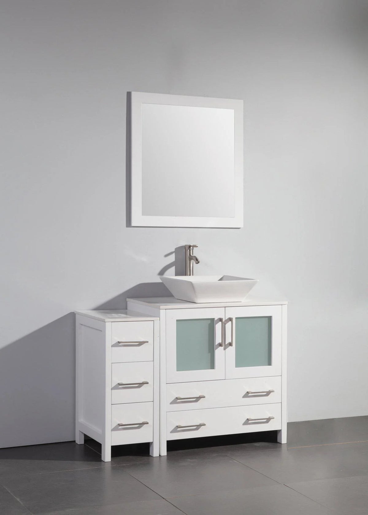 42 in. White Single Sink Vanity Cabinet with Ceramic Vessel Sink & Mirror O53089