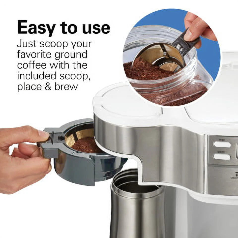 2-Way Programmable Coffee Maker, Single-Serve and 12 Cup Glass Carafe, White V205