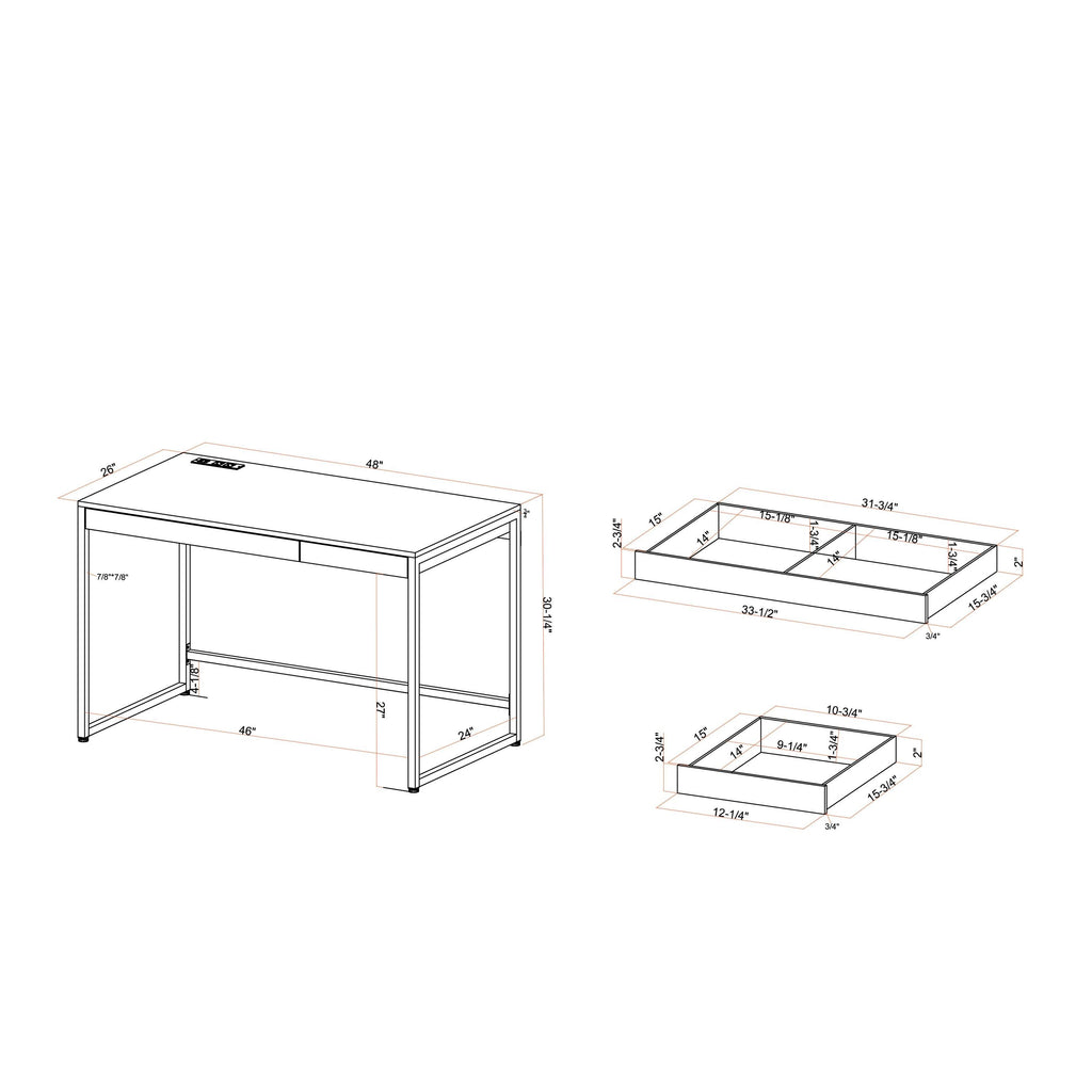 Black 48-Inch Desk with USB Ports F26124
