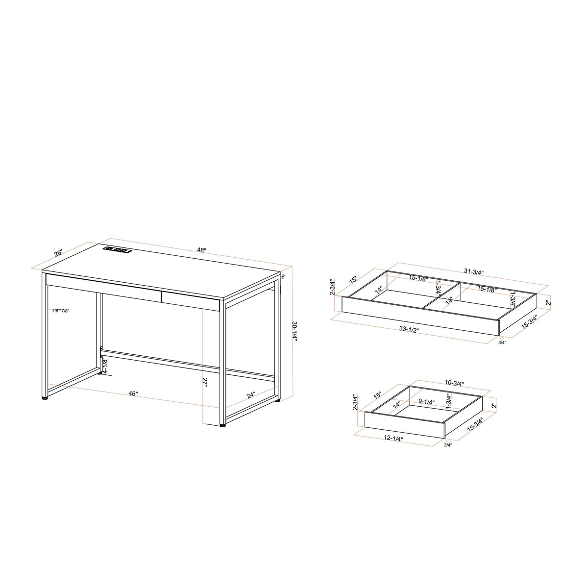 Black 48-Inch Desk with USB Ports F26124