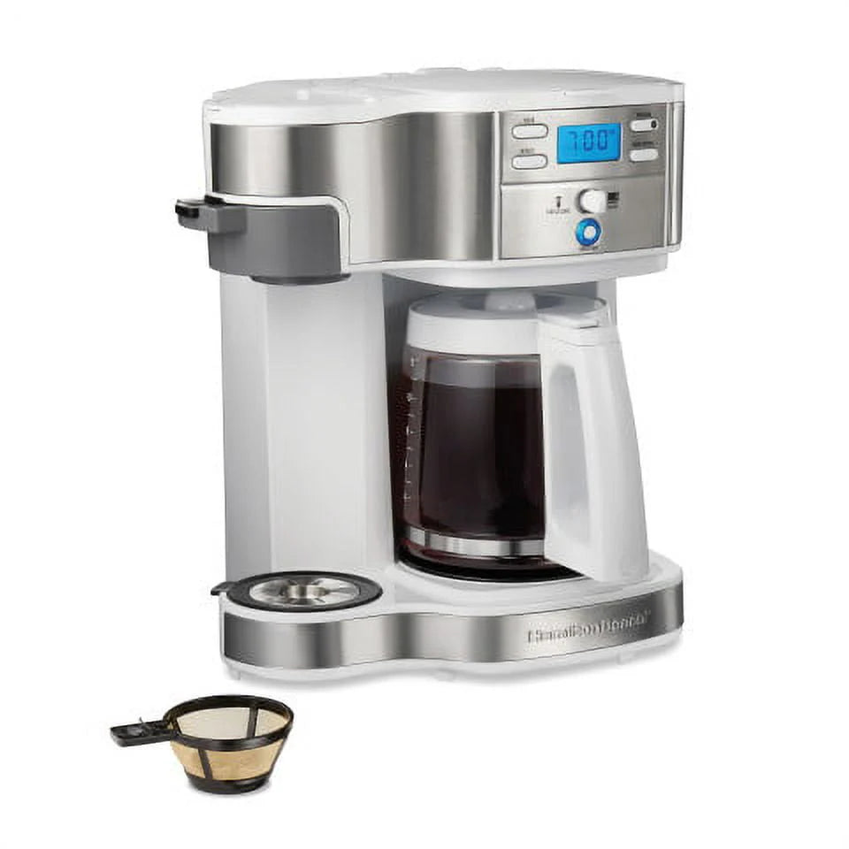2-Way Programmable Coffee Maker, Single-Serve and 12 Cup Glass Carafe, White V205