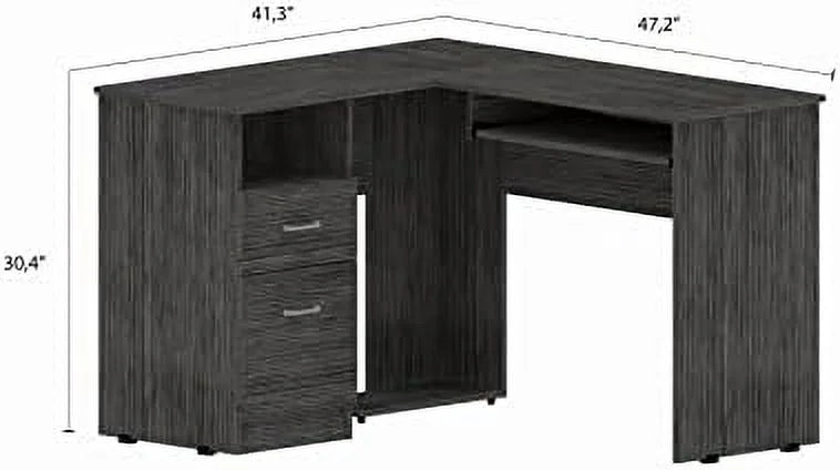 Walnut Wood Computer Desk with Drawers and Bookshelf M589