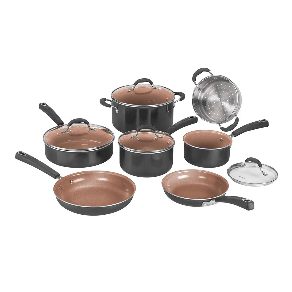 11 Pc Non Stick Cookware Set and 12 Piece Stainless Steel Knife Set R54964