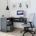 Walnut Wood Computer Desk with Drawers and Bookshelf M589