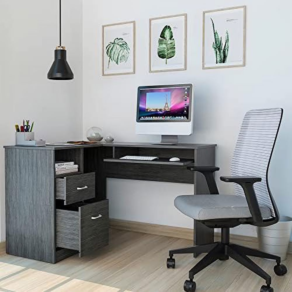 Walnut Wood Computer Desk with Drawers and Bookshelf M589