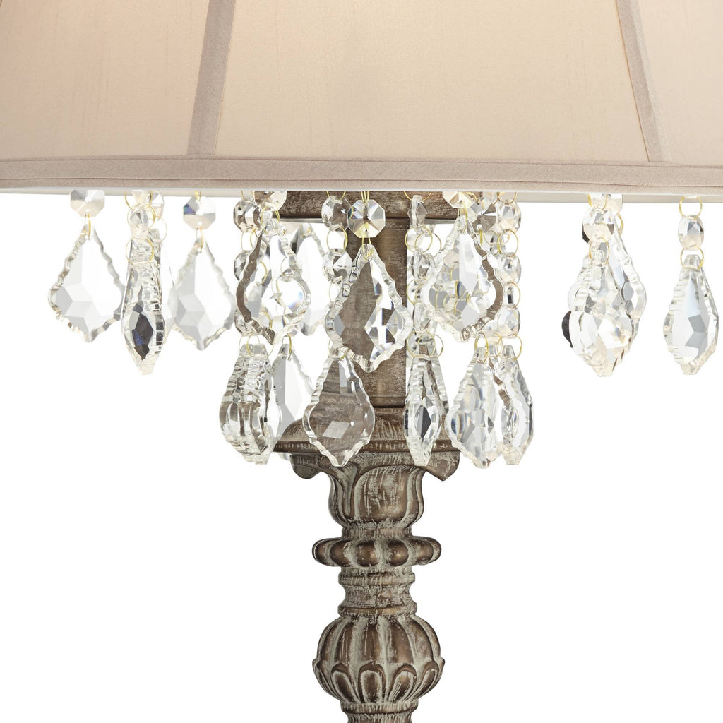 Crystal Antique White Candlestick Table Lamp with Beige Bell Shade H819787