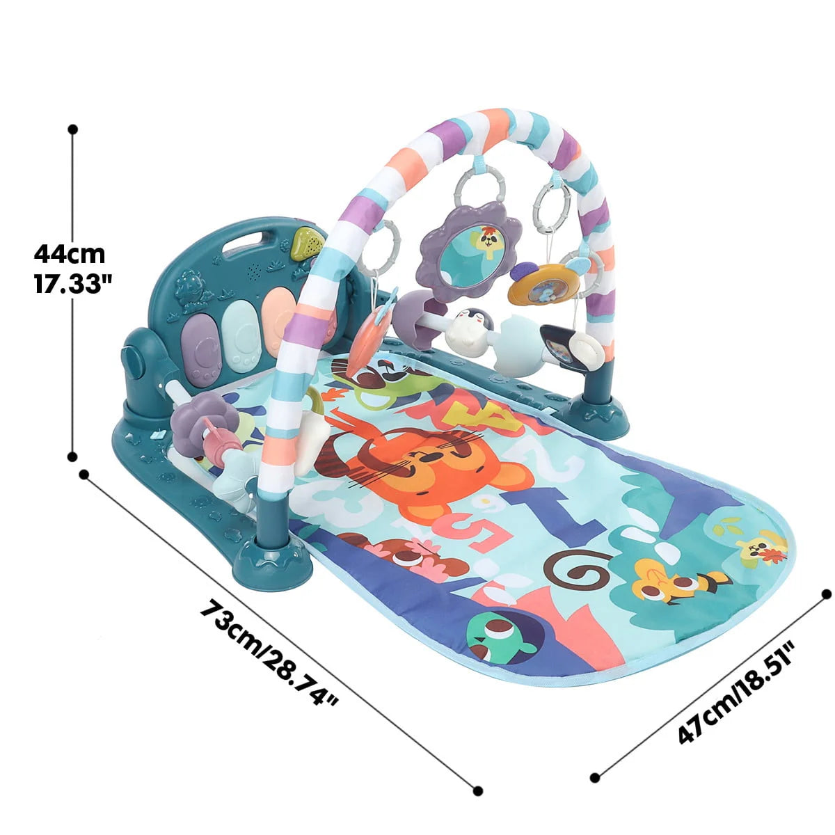 Baby Gym Play Mat 3 in 1 Fitness Rack with Music and Lights Blue V709