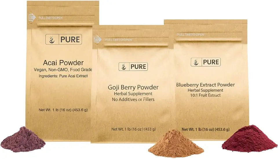 Berry Powder Bundle 1 lb Each Acai Goji Blueberry Herbal Supplements F865963