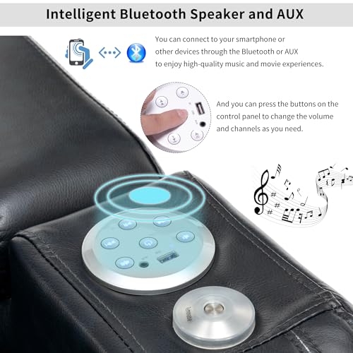 Dark Blue Power Recliner with Cup Holder Bluetooth Speaker LED Lights USB Ports Tray Table Storage P77686