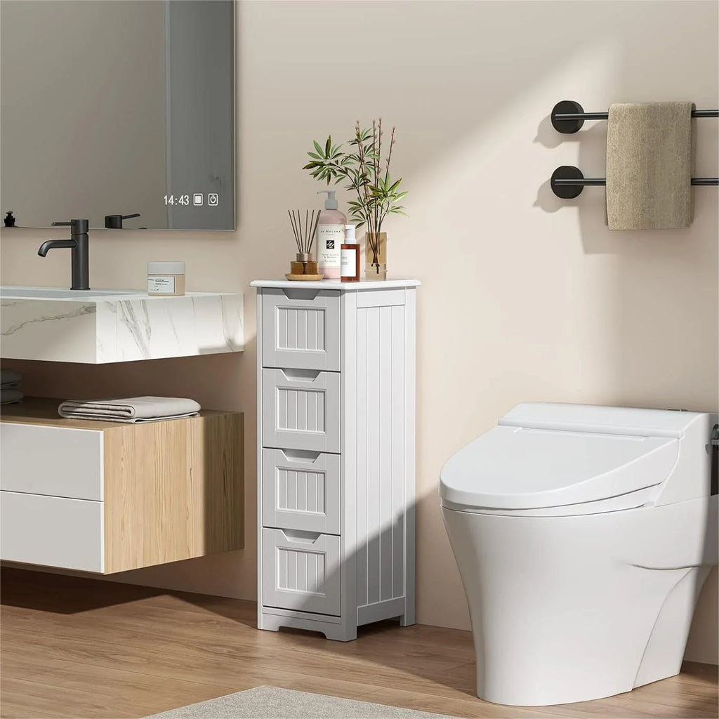 White 4 Drawer Bathroom Floor Cabinet T670