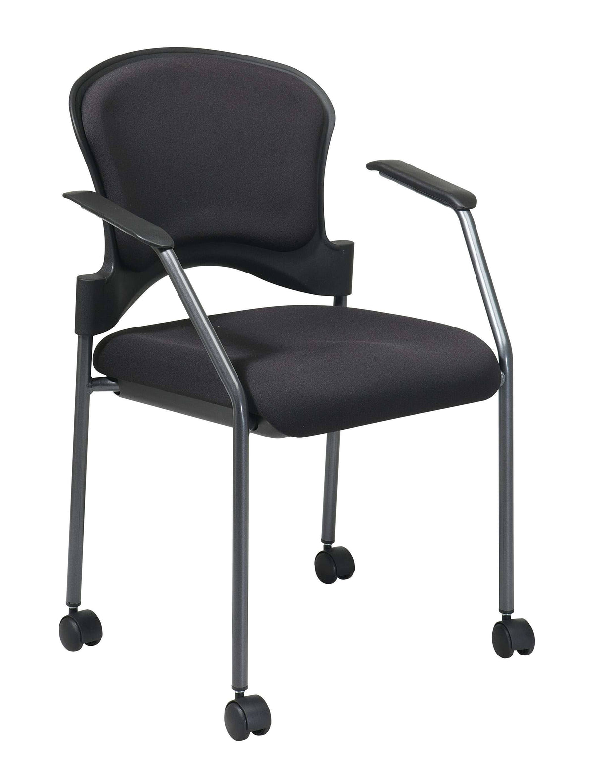 Titanium Finish Rolling Visitors Chair with Casters I664
