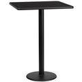 Square Black Laminate Table Top with Round Bar Height Table Base F7923