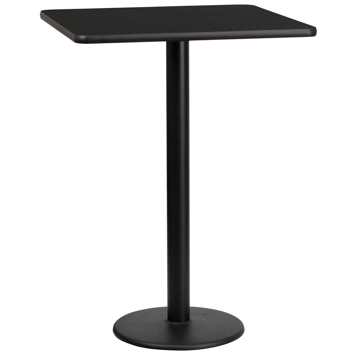 Square Black Laminate Table Top with Round Bar Height Table Base F7923