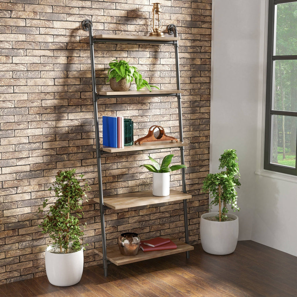 5-Tier Leaning Ladder Shelf Natural Tone N39748