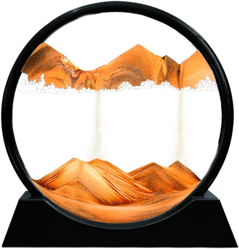 Moving Sand Art Picture Round Glass 3D Deep Sea (Blue, 7 Inch) N389