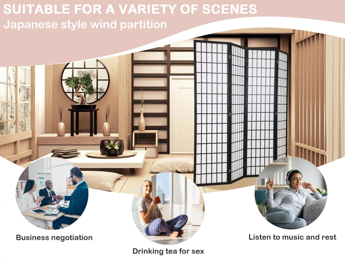 Wood 4 Panels 6Ft Folding Room Divider L695387