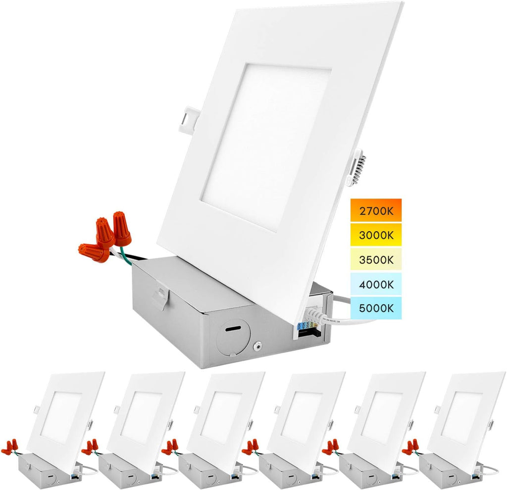 6 Inch Square LED Recessed Lighting, 5 Color Temperature, Dimmable, 4 Pack T6070