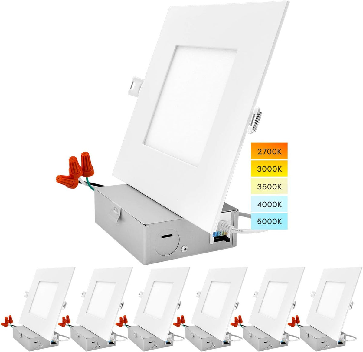6 Inch Square LED Recessed Lighting, 5 Color Temperature, Dimmable, 4 Pack T6070
