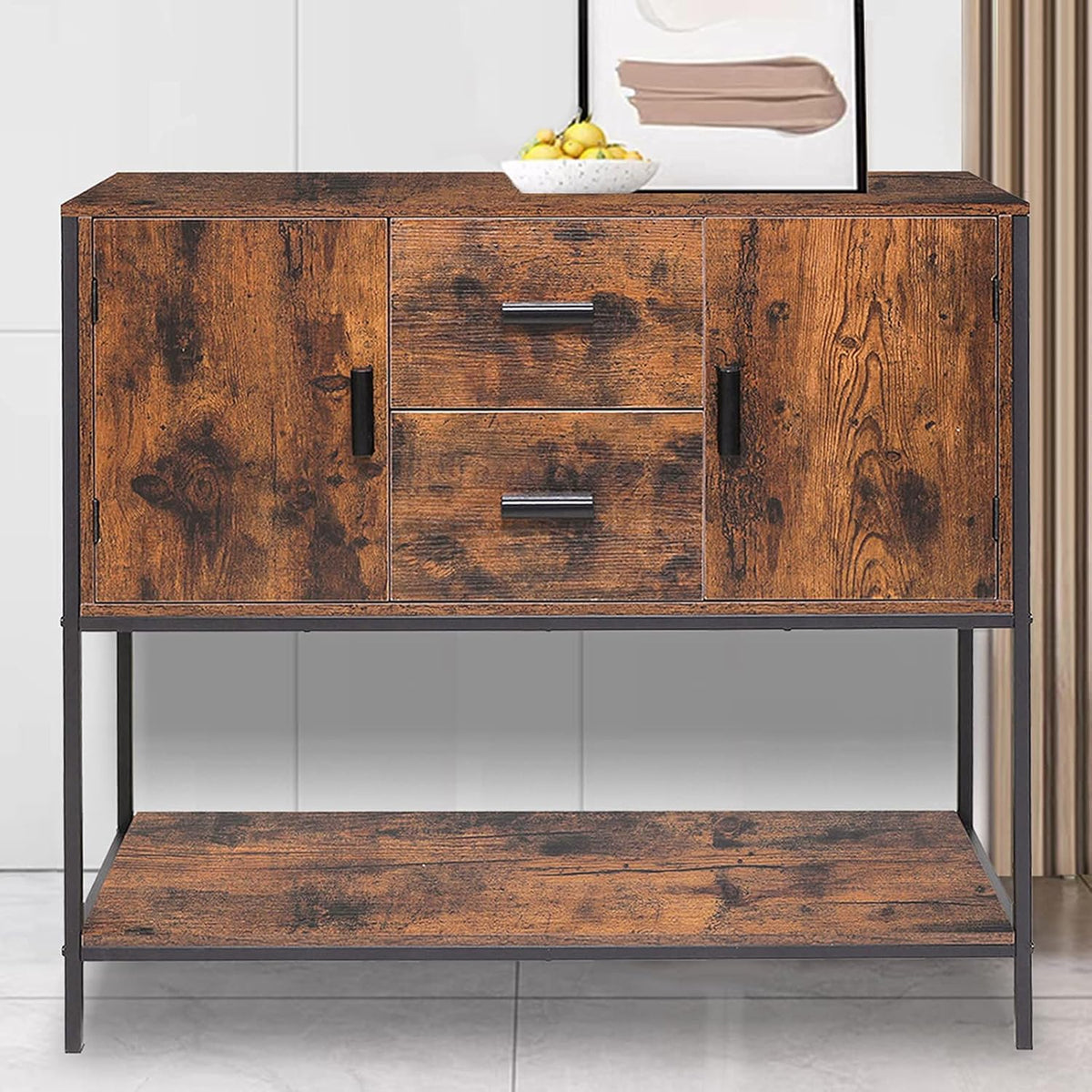Industrial Buffet Cabinet with 2 Drawers & Doors and 1 Open Shelf B7578