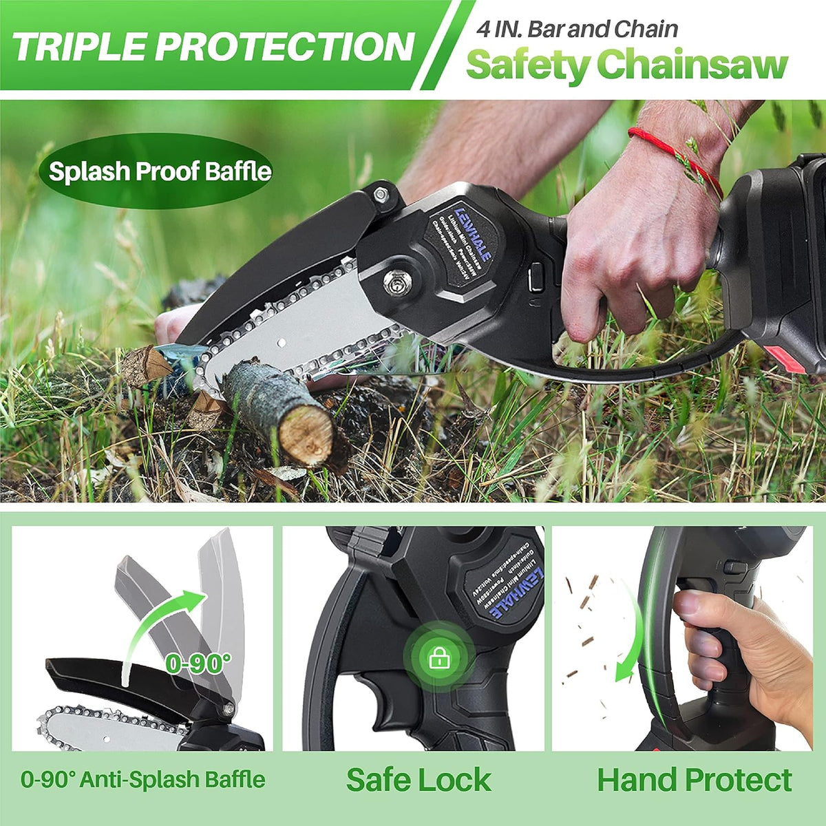 Mini Chainsaw 4-Inch Cordless Power Chain Saws, Pack of 2 L8357