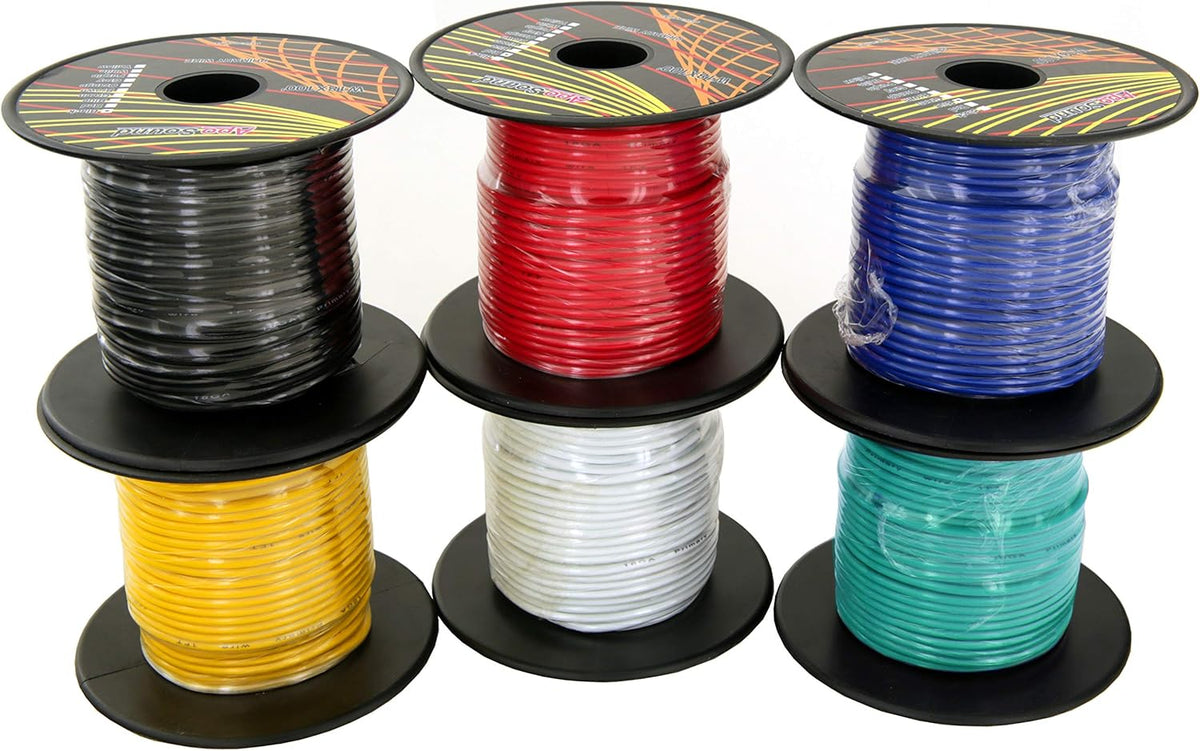 18 Gauge 10 Rolls 100 Feet Car Audio Video Primary Remote Turn on Hook up Trailer Wire Cable Set Black Red Blue Green Brown Orange Grey Purple White Yellow T4794