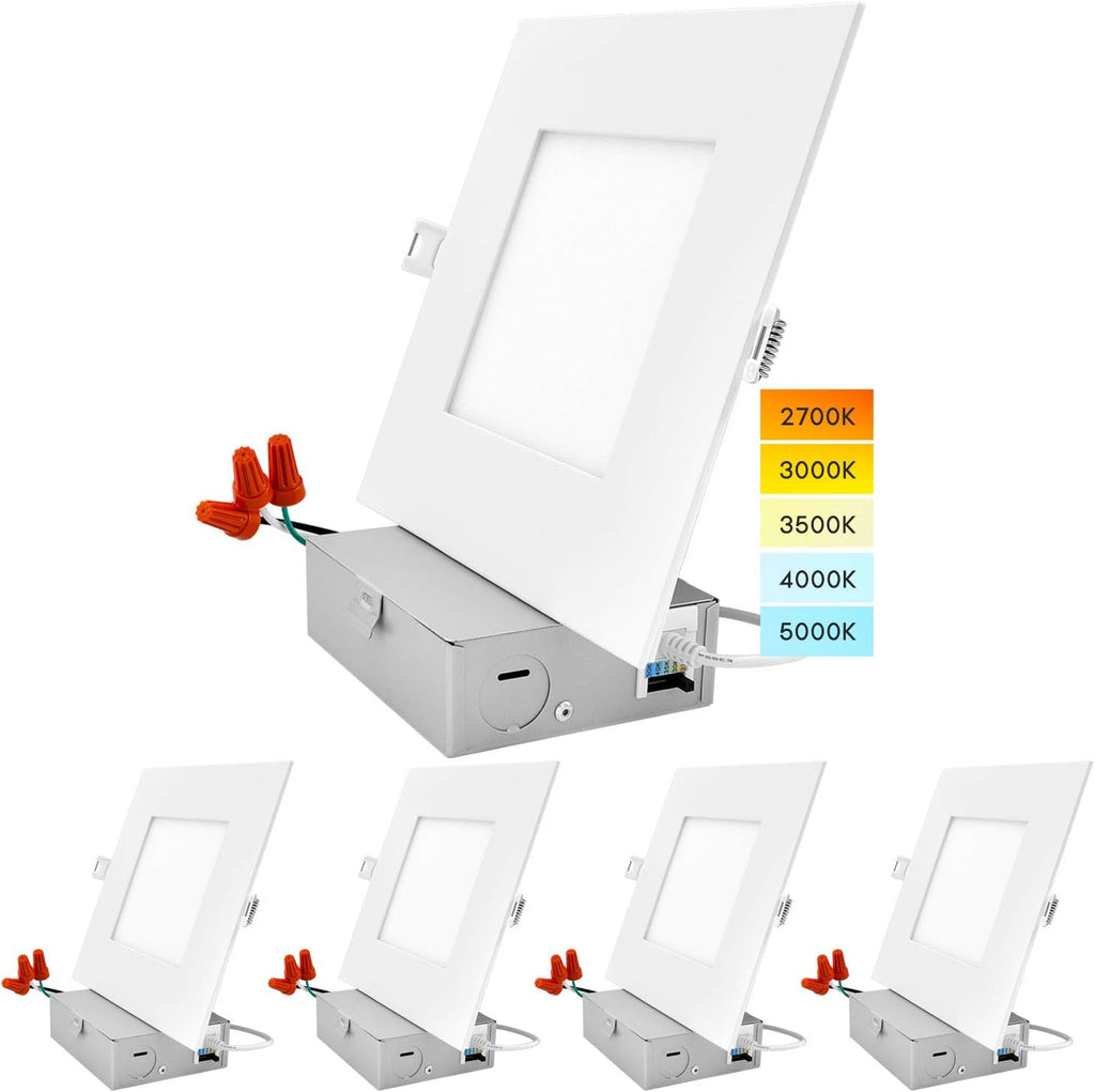 6 Inch Square LED Recessed Lighting, 5 Color Temperature, Dimmable, 4 Pack T6070