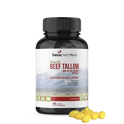 Pasture Raised Beef Tallow Softgels 3000mg Grass Fed Non-GMO R7610