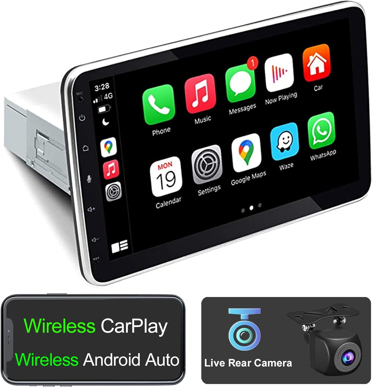 10.1 Inch Single Din Car Radio with Wireless CarPlay Backup Camera Touchscreen Head Unit C3543