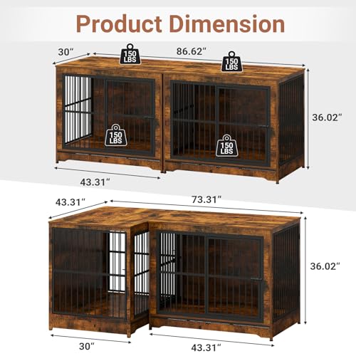 Rustic Brown Double Dog Crate Furniture with Divider B460632
