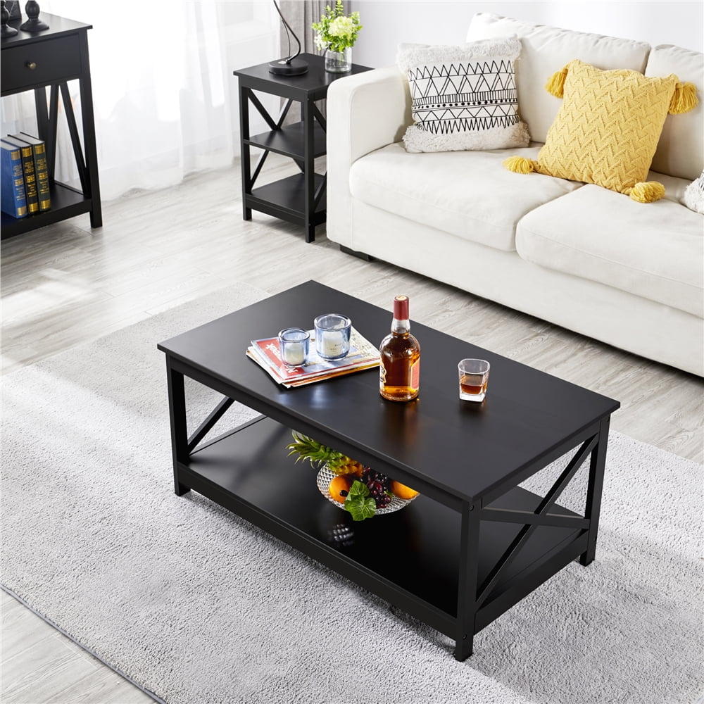Wooden Rectangle Coffee Table with Storage Shelf L266