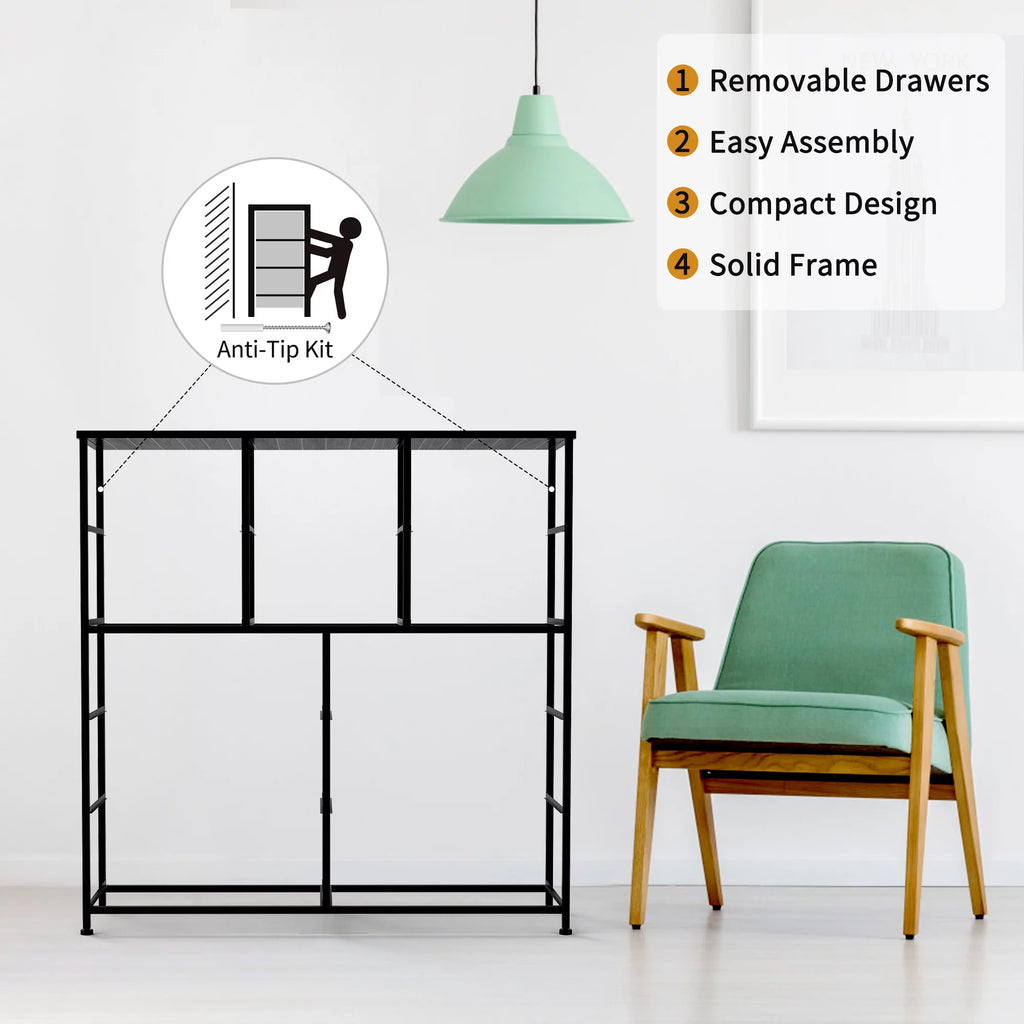 Black 12 Drawer Fabric Storage Dresser with Wood Top P586237