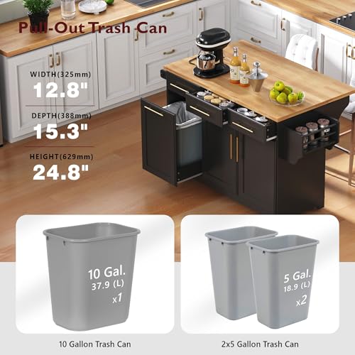Black Kitchen Island with Storage and Drop Leaf V144