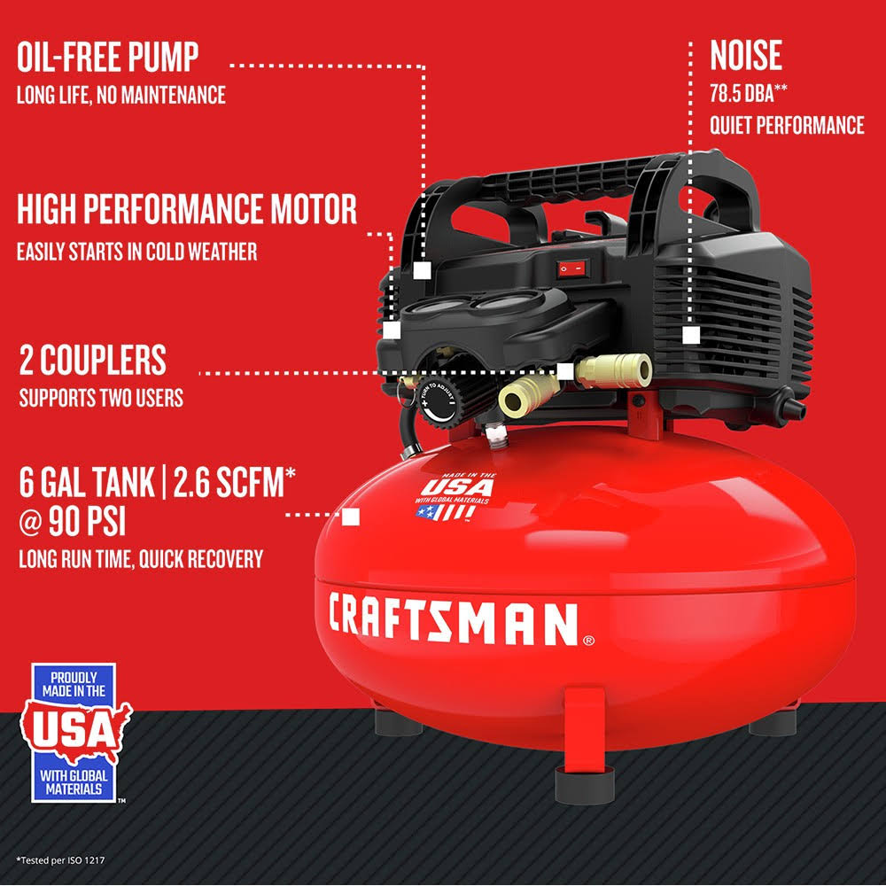 0.8 HP 6 Gallon Oil-Free Pancake Air Compressor Q3290