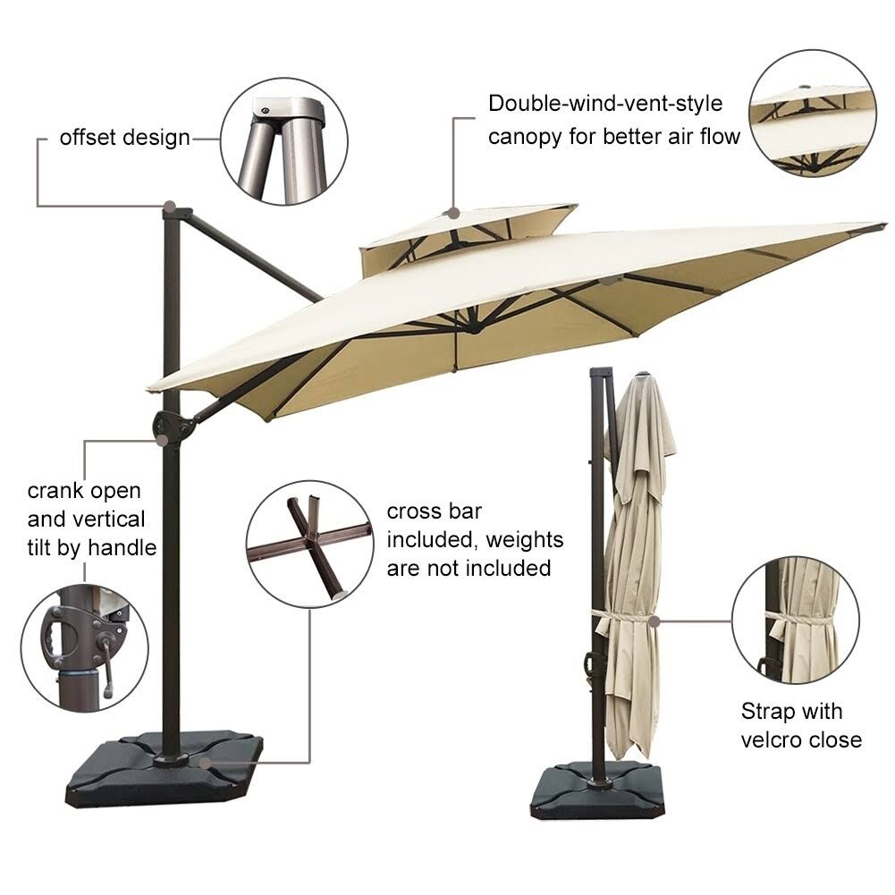 Brown Cantilever Umbrella with Cross Base H969838