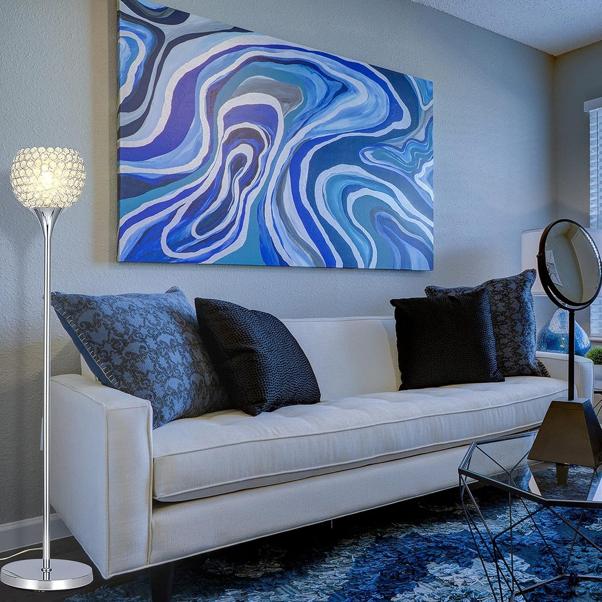 Spherical Crystal Floor Lamp, 1-Light Chrome Finish, E26 Base, LED Bulb Included W485