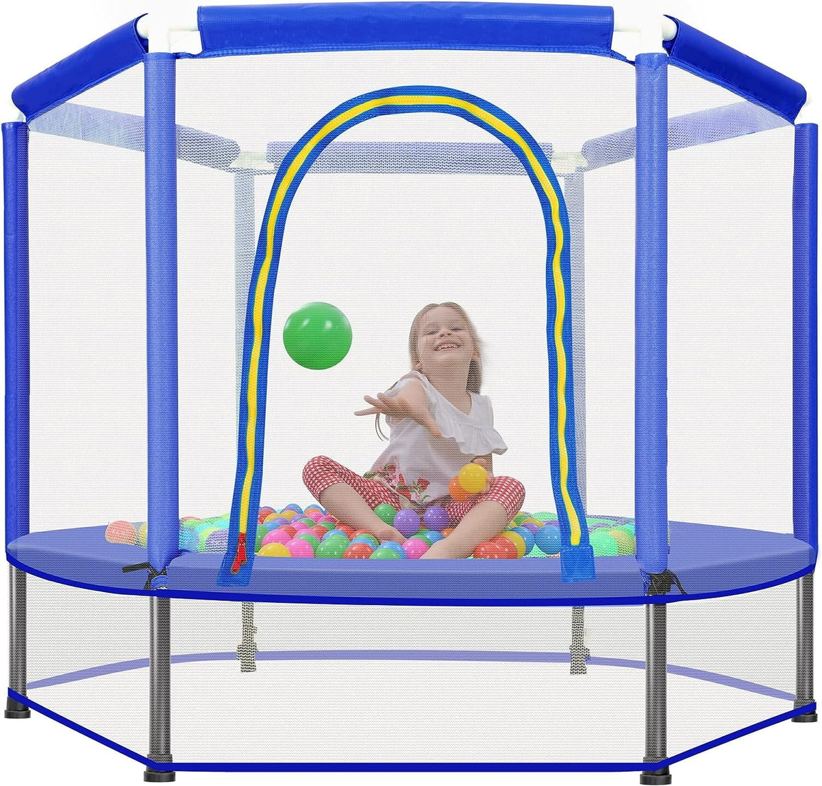 Green Mini Trampoline with Safety Enclosure Net and Pit Balls H728646