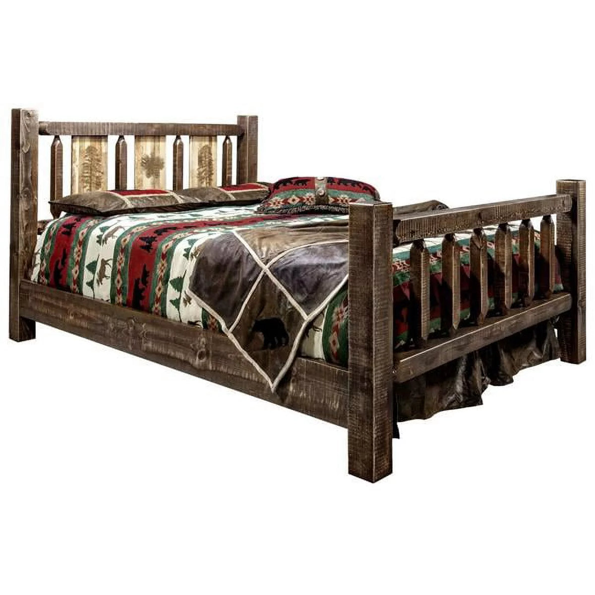 California King Size Bed with Pine Tree Design V75199